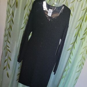 Almost Famous Black Embellished V-Neck Long Sleeve Dress